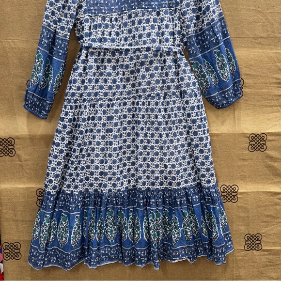 Emerson Fry India Collection Blue&White Paisley Cotton Boho Peasant Midi Dress - Picture 13 of 16